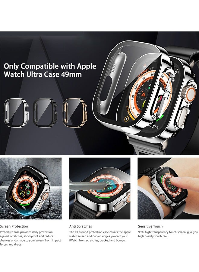 Waterproof Case for Apple Watch Ultra Ultra2 with 49mm Screen Protector Full Protective Hard PC Bumper Face Cover Accessories Designed for iWatch 49mm（Silver） - Image 2