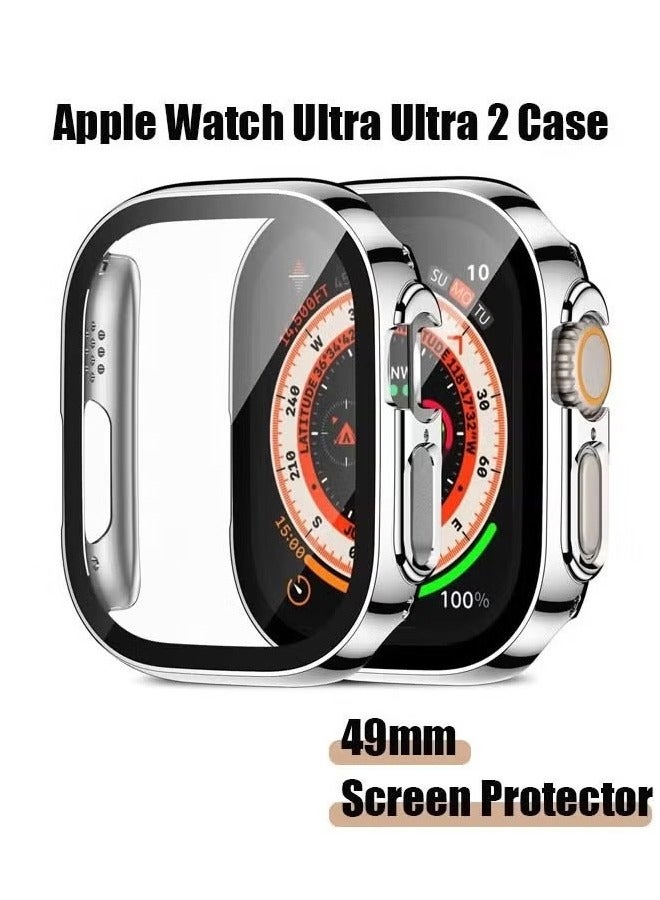 Waterproof Case for Apple Watch Ultra Ultra2 with 49mm Screen Protector Full Protective Hard PC Bumper Face Cover Accessories Designed for iWatch 49mm（Silver） - Image 1