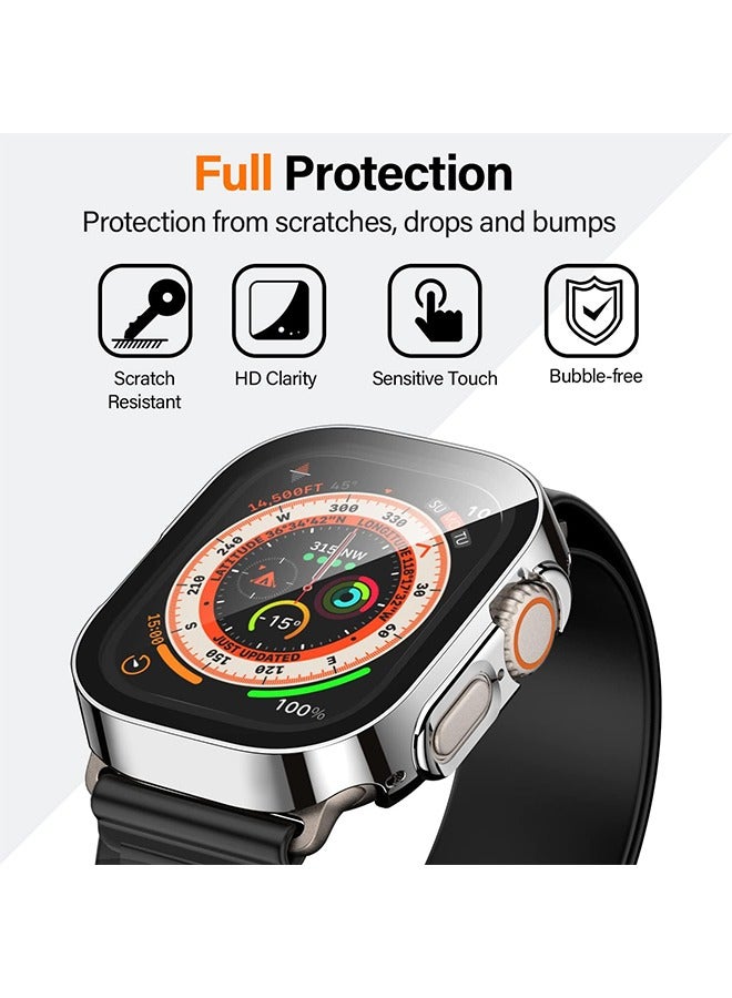 Waterproof Case for Apple Watch Ultra Ultra2 with 49mm Screen Protector Full Protective Hard PC Bumper Face Cover Accessories Designed for iWatch 49mm（Silver） - Image 5