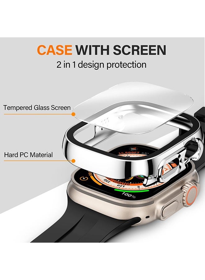 Waterproof Case for Apple Watch Ultra Ultra2 with 49mm Screen Protector Full Protective Hard PC Bumper Face Cover Accessories Designed for iWatch 49mm（Silver） - Image 3