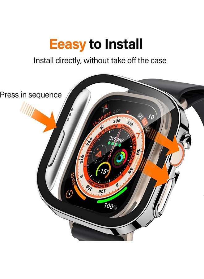 Waterproof Case for Apple Watch Ultra Ultra2 with 49mm Screen Protector Full Protective Hard PC Bumper Face Cover Accessories Designed for iWatch 49mm（Silver） - Image 4