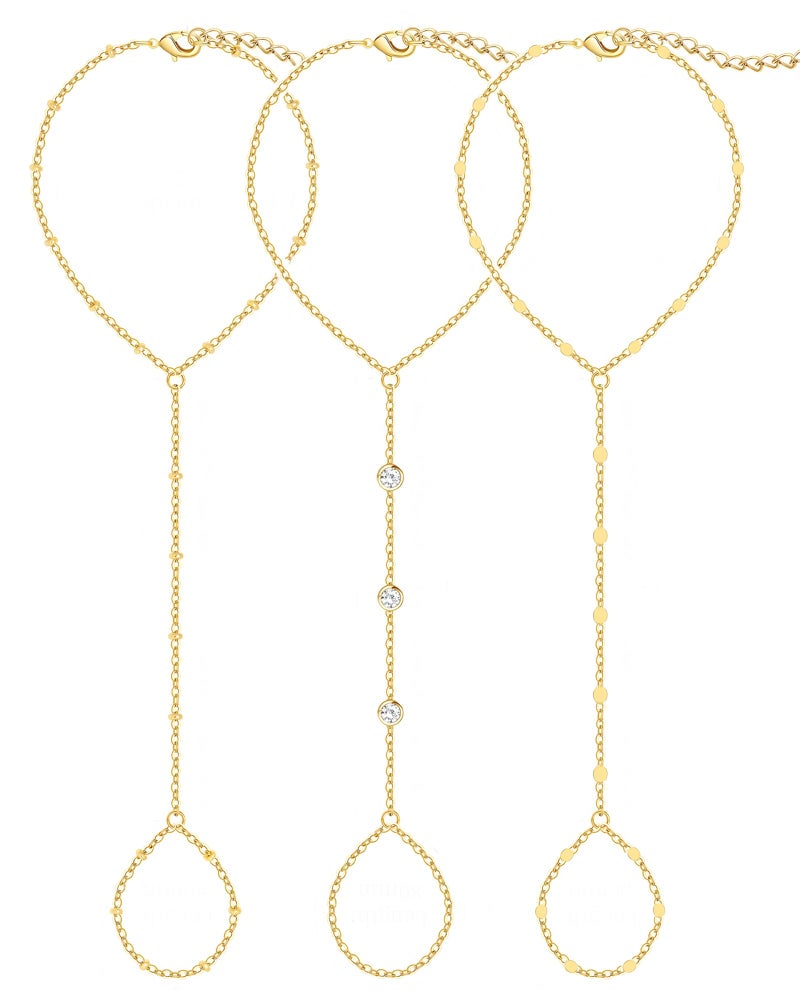 17mile 3PCS 14K Gold-Plated Hand Chain Bracelets for Women, Stack Bracelets Set Adjustable, Dainty Ring Bracelet Hand Chain - Image 1