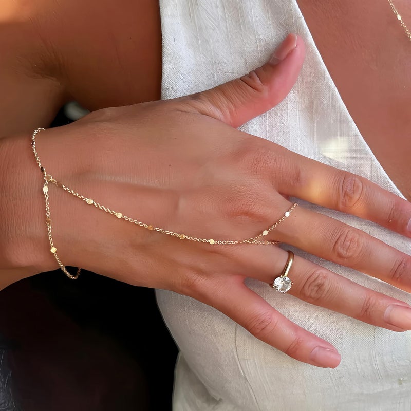 17mile 3PCS 14K Gold-Plated Hand Chain Bracelets for Women, Stack Bracelets Set Adjustable, Dainty Ring Bracelet Hand Chain - Image 3