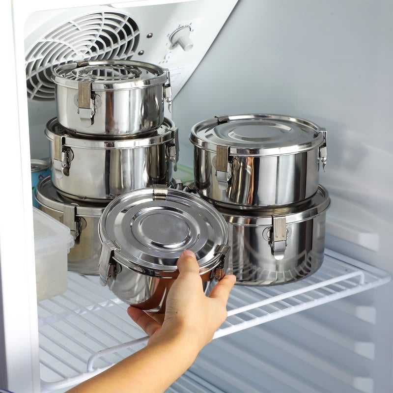 Zopeal 6 Pcs Stainless Steel Food Storage Containers with Lid Bento Lunch Boxes Reusable Metal Flat Canisters for Camping Trips Picnic Snacks Soups Salads Leftovers, 3 Sizes (22oz, 34oz, 54oz) - Image 5