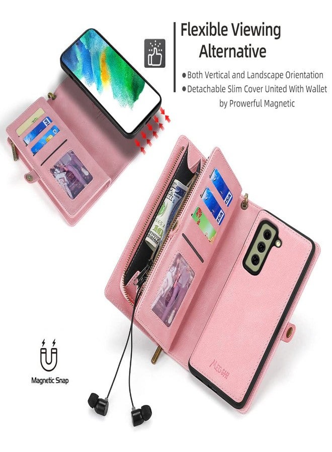 أسو ويش جراب هاتف Asuwish لهاتف سامسونج جالاكسي S21 FE 5G، مزود بسحاب وغطاء قابل للفصل مع واقي شاشة من الزجاج المقوى وحامل بطاقات قابل للطي. متوافق مع موديلات Cell S 21 EF S21FE5G UW S21FE 21S G5، مقاس 6.4 بوصة، لون وردي، مناسب للرجال والنساء. - Image 4