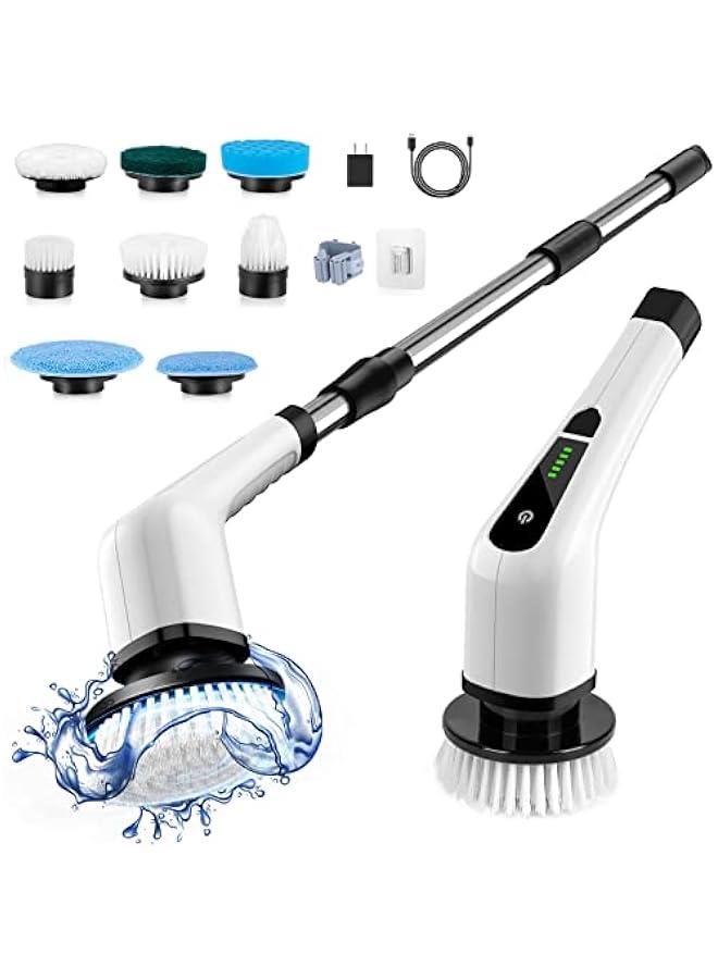 Electric Spin Scrubber, Cordless Cleaning Brush Scrubber for Home, 400RPM/Mins-8 Replaceable Brush Heads-90Mins Work Time, 3 Adjustable Size, 2 Speeds for Bathroom Shower Bathtub Glass Car - Image 1