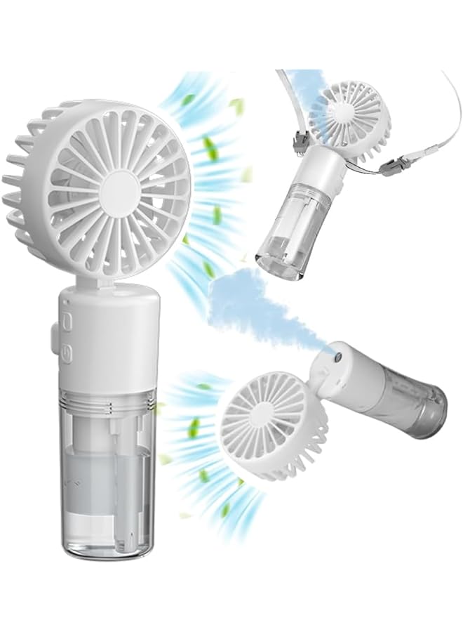 DMG TECH Handheld Fan Rechargeable Misting Hand Fan Multi Purpose For Portable Mini Mister Fan 4 Speeds And 20Ml Spray And 90 Foldable Usb Personal Water Fan For Travel Office Outdoor White - Image 1