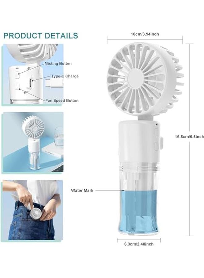 DMG TECH Handheld Fan Rechargeable Misting Hand Fan Multi Purpose For Portable Mini Mister Fan 4 Speeds And 20Ml Spray And 90 Foldable Usb Personal Water Fan For Travel Office Outdoor White - Image 3