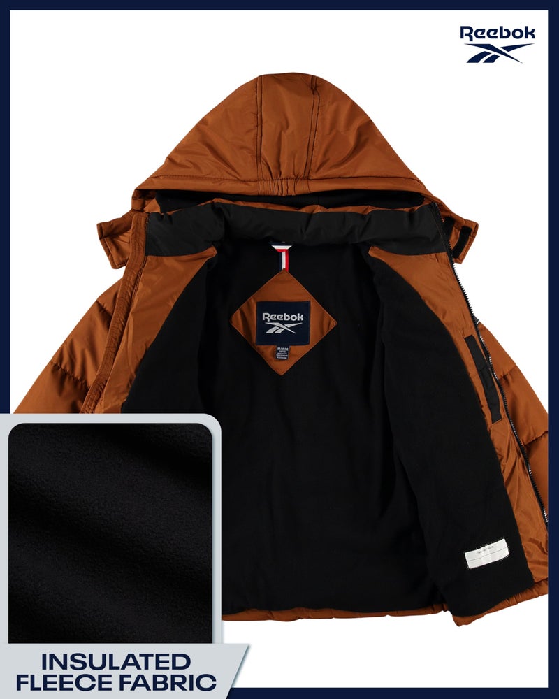 Reebok Boys Puffer Jacket - Heavyweight Quilted Water & Wind Resistant Boys Winter Coat - Fleece Insulated Kids Winter Jacket, Size 8, Timber Brown - Image 5