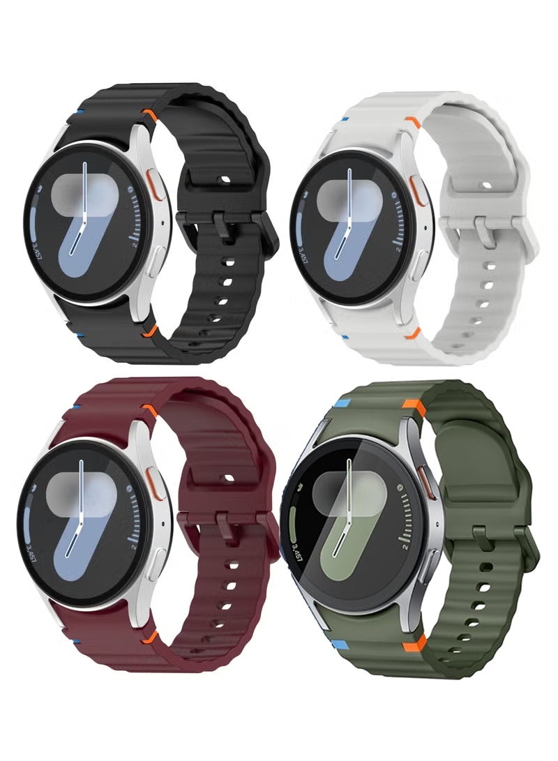 4 Pack Silicone Watch Bands Compatible with Galaxy Watch 7 6 5 4 FE and Classic Models 20mm Soft Sport Strap for Men and Women Black, White, Burgundy, Olive Green - Image 1