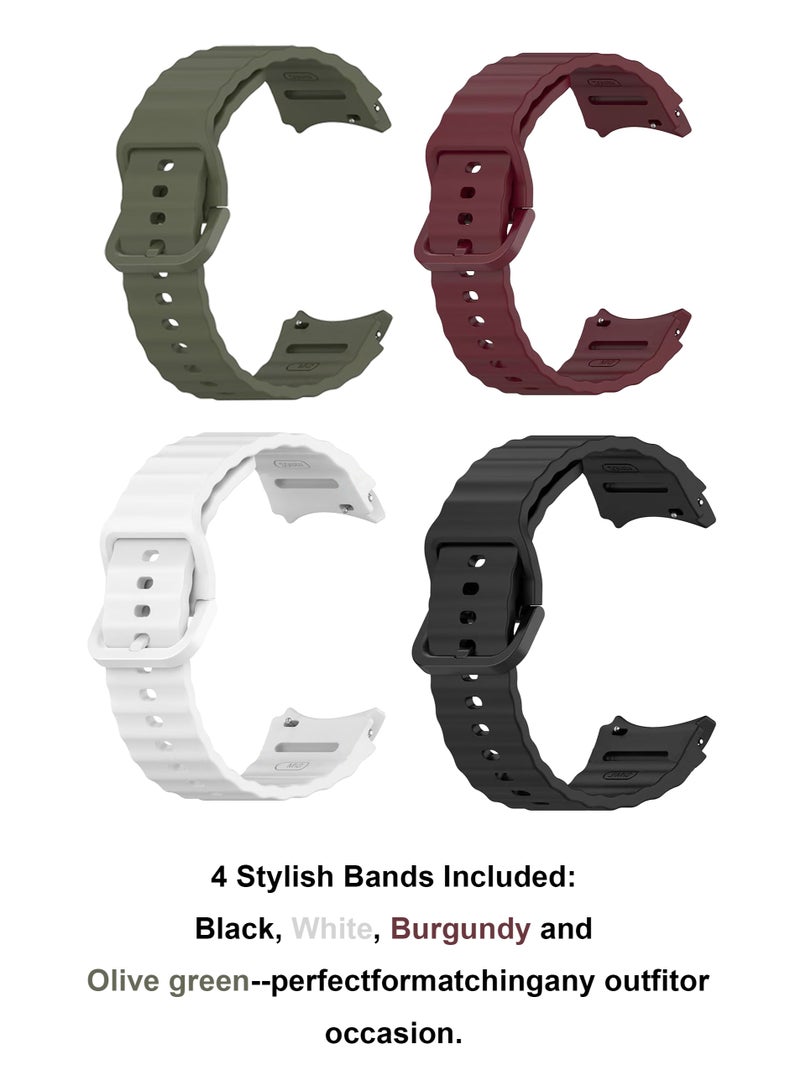 4 Pack Silicone Watch Bands Compatible with Galaxy Watch 7 6 5 4 FE and Classic Models 20mm Soft Sport Strap for Men and Women Black, White, Burgundy, Olive Green - Image 2