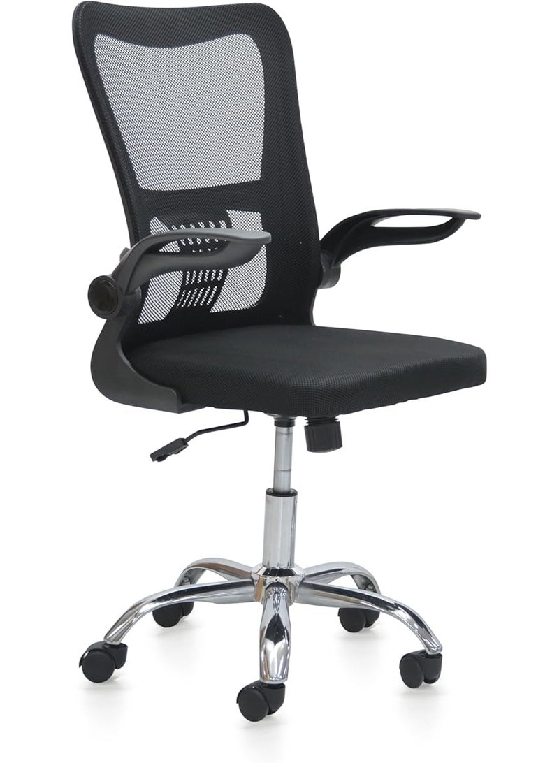 مالتي هوم فيرنيتشر كرسي مكتب متعدد الاستخدامات مريح - كرسي مكتب شبكي قابل للتعديل مع دعم قطني، ومساند ذراع قابلة للطي، وعجلات، وظهر مرتفع، مناسب لمحطات العمل، وغرف الدراسة، والمكتب المنزلي (أسود) - Image 1