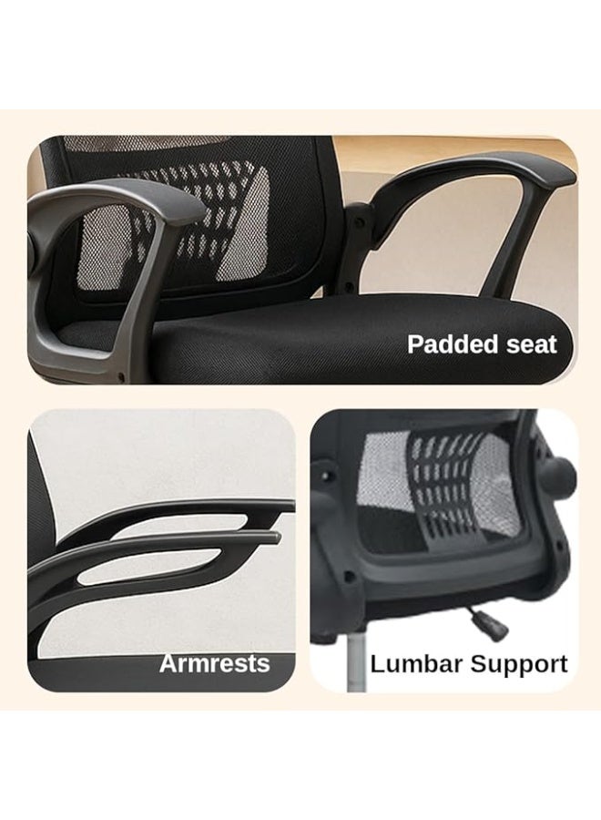 مالتي هوم فيرنيتشر كرسي مكتب متعدد الاستخدامات مريح - كرسي مكتب شبكي قابل للتعديل مع دعم قطني، ومساند ذراع قابلة للطي، وعجلات، وظهر مرتفع، مناسب لمحطات العمل، وغرف الدراسة، والمكتب المنزلي (أسود) - Image 5