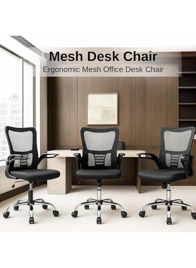 مالتي هوم فيرنيتشر كرسي مكتب متعدد الاستخدامات مريح - كرسي مكتب شبكي قابل للتعديل مع دعم قطني، ومساند ذراع قابلة للطي، وعجلات، وظهر مرتفع، مناسب لمحطات العمل، وغرف الدراسة، والمكتب المنزلي (أسود) - Image 3