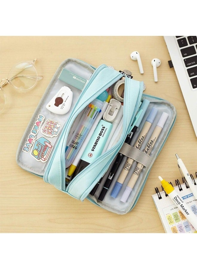 YelaJoy Large Capacity Pencil Case, 3 Compartment Pouch Pen Bag for School Teen Girl Boy Men Women, Lightweight, Travel (Blue) - Image 2