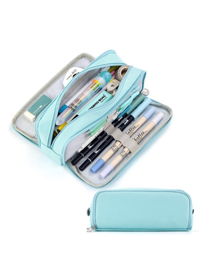 YelaJoy Large Capacity Pencil Case, 3 Compartment Pouch Pen Bag for School Teen Girl Boy Men Women, Lightweight, Travel (Blue) - Image 1