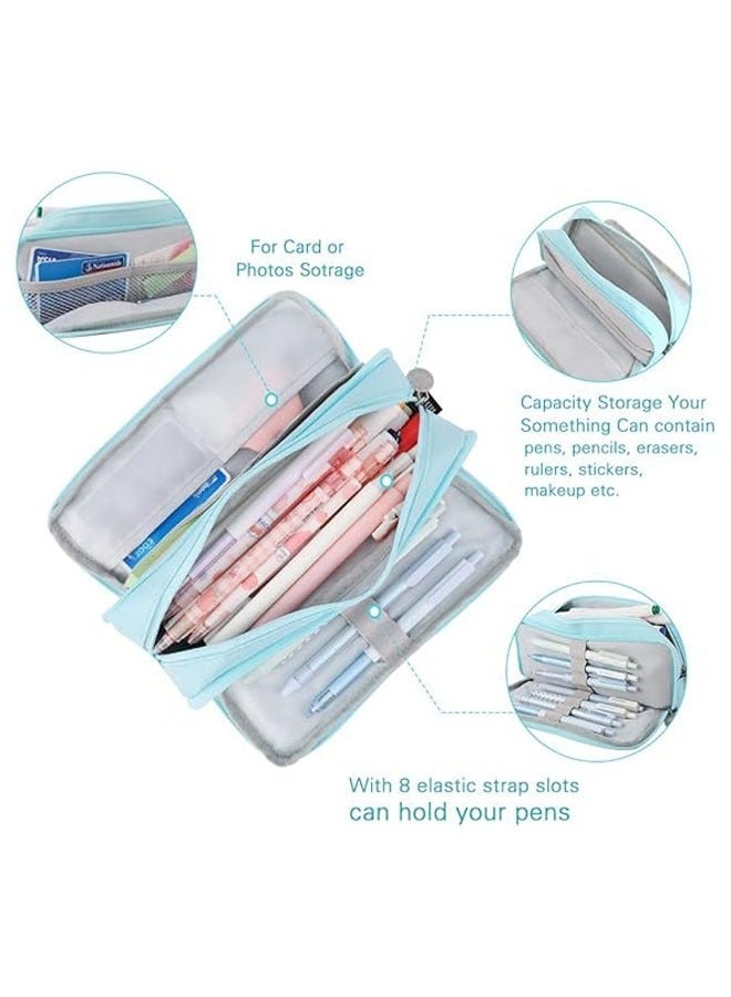 YelaJoy Large Capacity Pencil Case, 3 Compartment Pouch Pen Bag for School Teen Girl Boy Men Women, Lightweight, Travel (Blue) - Image 4