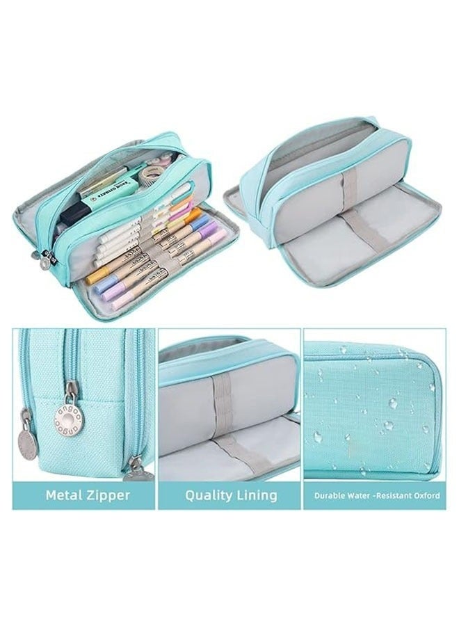 YelaJoy Large Capacity Pencil Case, 3 Compartment Pouch Pen Bag for School Teen Girl Boy Men Women, Lightweight, Travel (Blue) - Image 3
