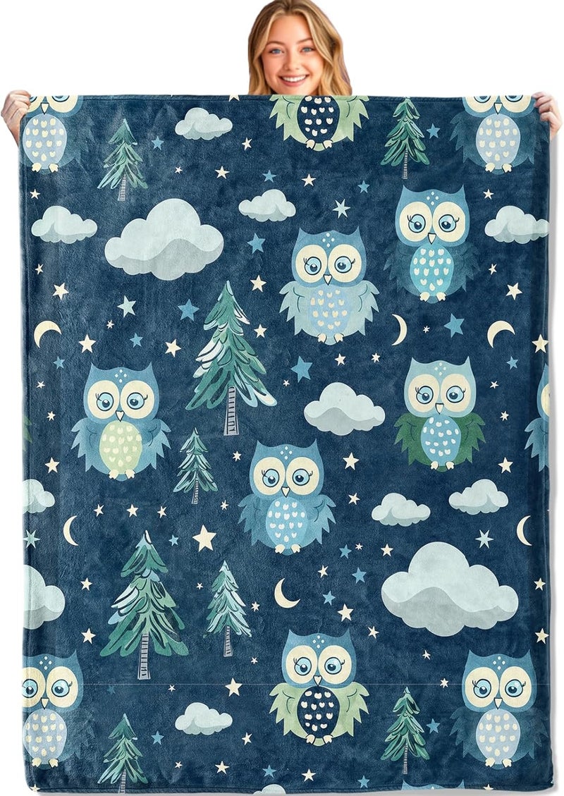 MIEPOS Cartoon Owl Throw Blanket – Soft, Cozy, and Lightweight Decor Flannel Blanket Ideal for Couch, Office, and Travel – Fuzzy, Fluffy, Plush Warmth for Women Girls 50×40 Inch - Image 1