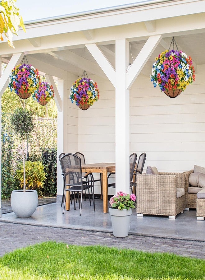 Besteek Artificial Hanging Flowers with Baskets for Outdoors, Fake Silk Pansy Flowers UV Resistant Faux Hanging Plants for Front Porch Patio Yard Home Spring Summer Decoration, Multicolor - Image 4