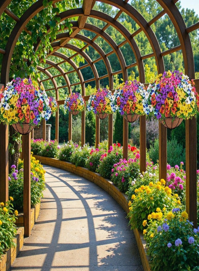 Besteek Artificial Hanging Flowers with Baskets for Outdoors, Fake Silk Pansy Flowers UV Resistant Faux Hanging Plants for Front Porch Patio Yard Home Spring Summer Decoration, Multicolor - Image 5