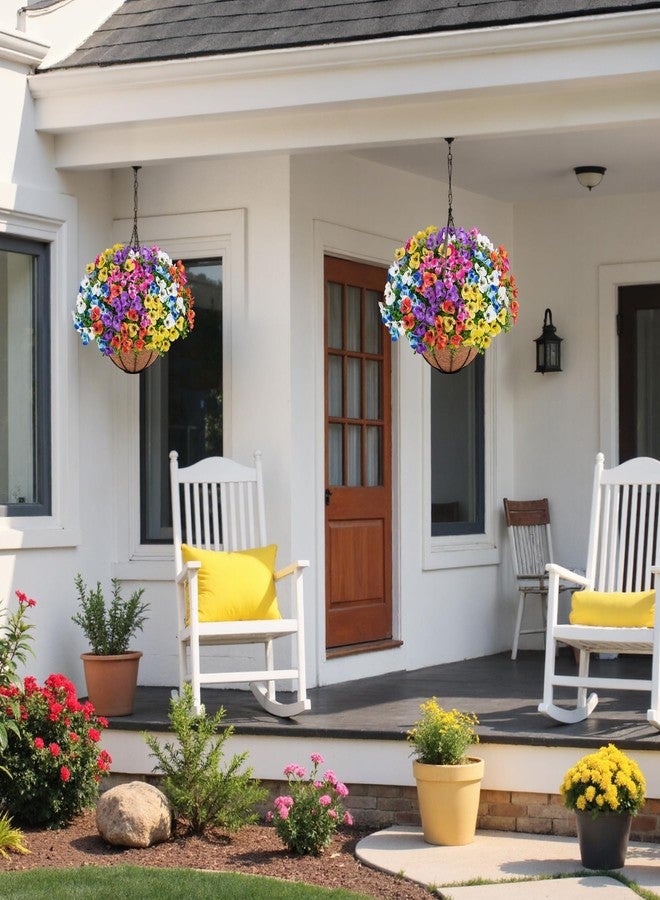 Besteek Artificial Hanging Flowers with Baskets for Outdoors, Fake Silk Pansy Flowers UV Resistant Faux Hanging Plants for Front Porch Patio Yard Home Spring Summer Decoration, Multicolor - Image 3