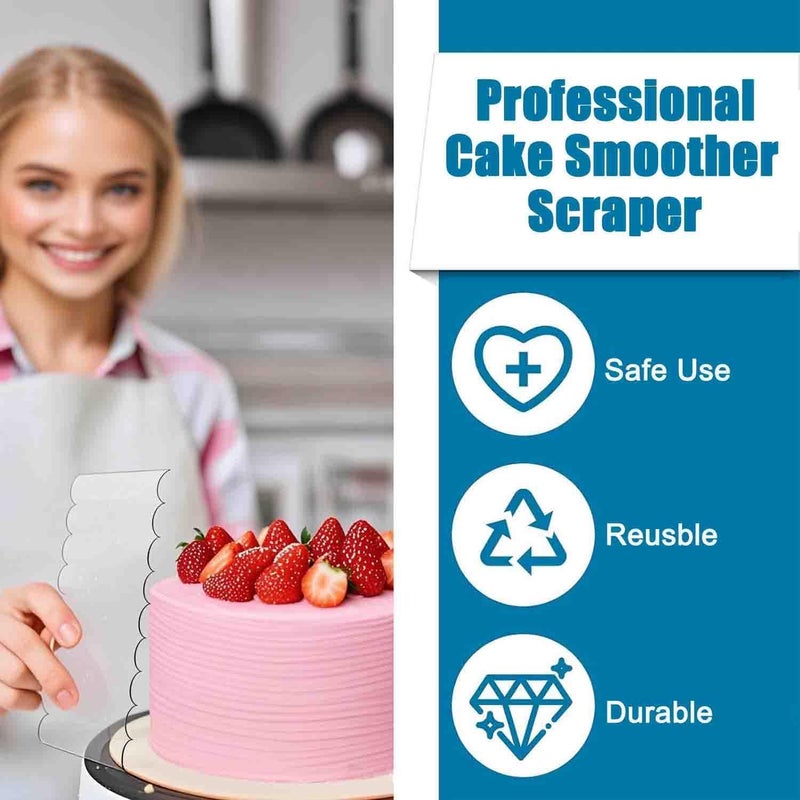 SYOSI Cake Scraper Set, Clear Acrylic Icing Smoothers and Edge Combs for Buttercream, Frosting, Mousse, and Baking, Includes Large Smoothers for Smooth and Detailed Cake Decoration, 6-Piece - Image 3