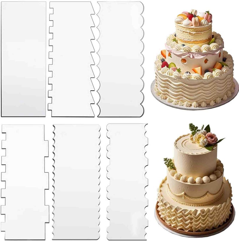 SYOSI Cake Scraper Set, Clear Acrylic Icing Smoothers and Edge Combs for Buttercream, Frosting, Mousse, and Baking, Includes Large Smoothers for Smooth and Detailed Cake Decoration, 6-Piece - Image 1