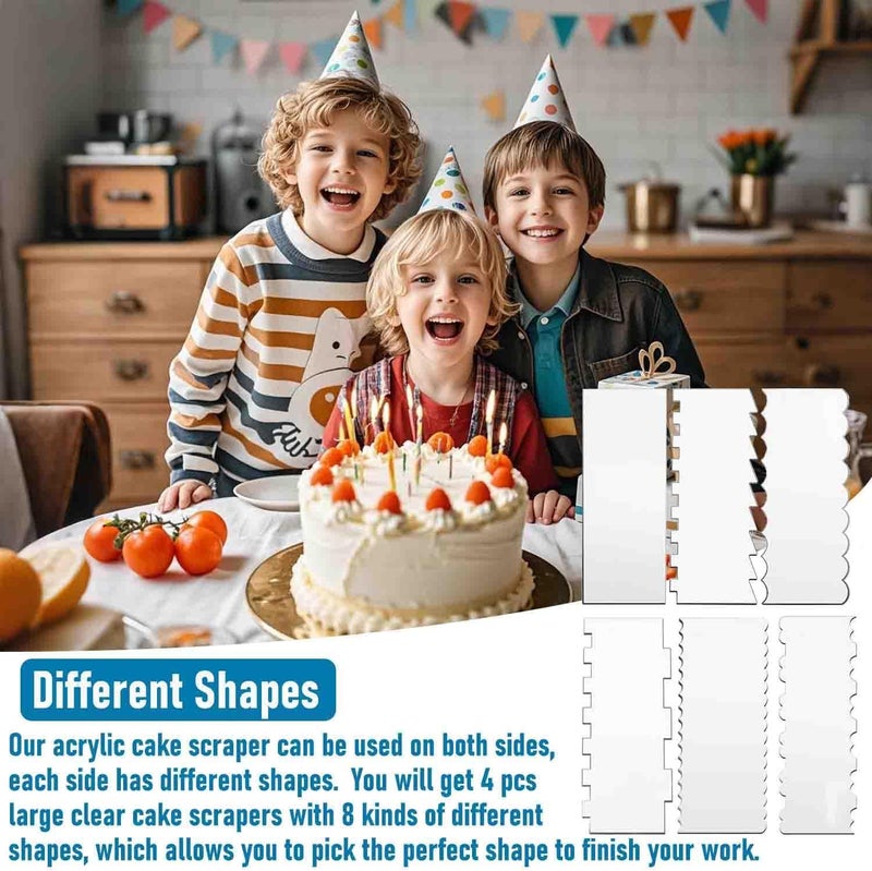 SYOSI Cake Scraper Set, Clear Acrylic Icing Smoothers and Edge Combs for Buttercream, Frosting, Mousse, and Baking, Includes Large Smoothers for Smooth and Detailed Cake Decoration, 6-Piece - Image 5