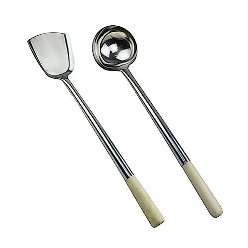 SBA PRIME Stainless Steel Wok Spatula and Ladle Set with Wooden Handles 2 Piece Cooking Tool Set for Stir Fry Deep Fry and Serving - Image 5
