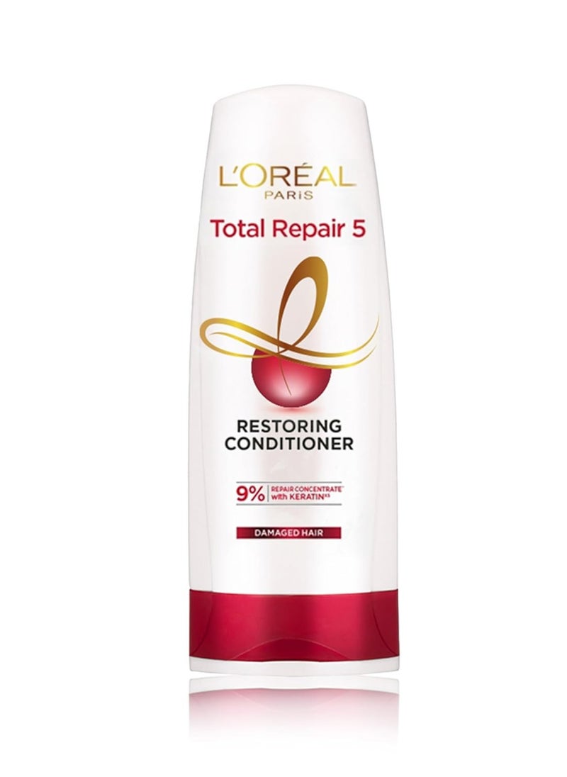 L’Oréal - Total Repair 5 Conditioner for Damaged Hair Keratin XS Technology Fights Frizz Breakage Dryness Stiff Hair Split Ends 386ml - Image 1