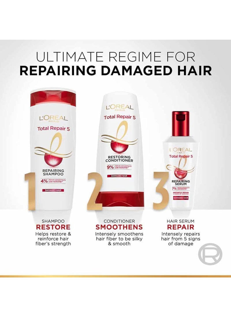 L’Oréal - Total Repair 5 Conditioner for Damaged Hair Keratin XS Technology Fights Frizz Breakage Dryness Stiff Hair Split Ends 386ml - Image 1