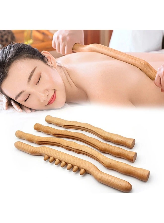 Loquat 4-Piece  Scraping Stick Beech Wood Back Shoulder Neck Waist Leg Massage Tools - Image 1