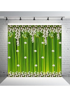 DHARA CREATION Dhara Green Backdrop with Flowers Printed 8FT8FT Backdrop Cloth for Pooja Decoration Traditional Background Curtain Cloth for Festival Washable Fabric  - Image 4