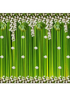 DHARA CREATION Dhara Green Backdrop with Flowers Printed 8FT8FT Backdrop Cloth for Pooja Decoration Traditional Background Curtain Cloth for Festival Washable Fabric  - Image 3