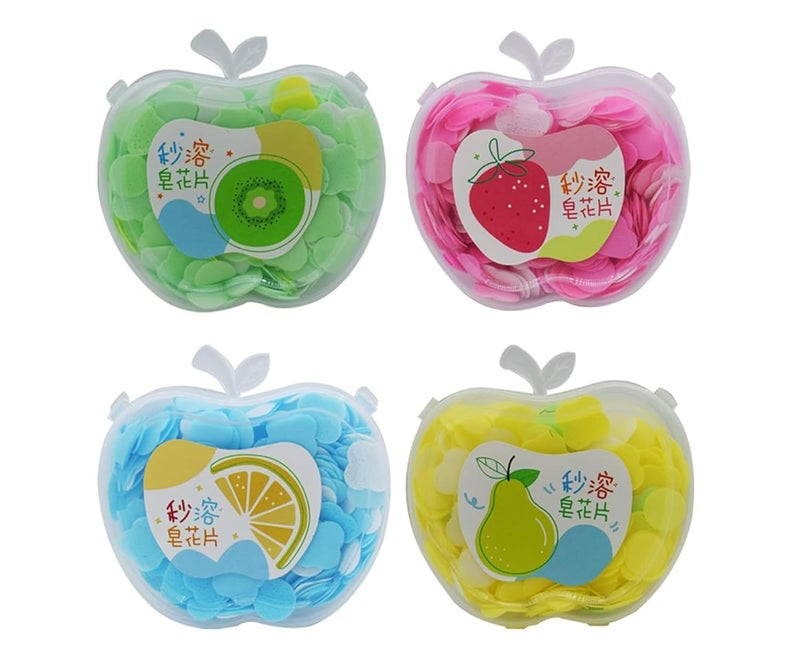 KayruTravel Paper Soap for Kids Apple Shape Plastic Storage Box Hand Wash Paper Soap for GirlsBoys EasyToUse Flower Petals for Clean Clear Pack of 4 - Image 1