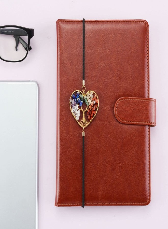 Yoption 2 Pack Tree of Life Elastic Bookmark, Golden Heart Shape Vintage Bookmarks with 7 Chakra Crystals Healing Stone Beaded Pendant for Student Teacher Graduation Mothers Day Christmas Gift - Image 4