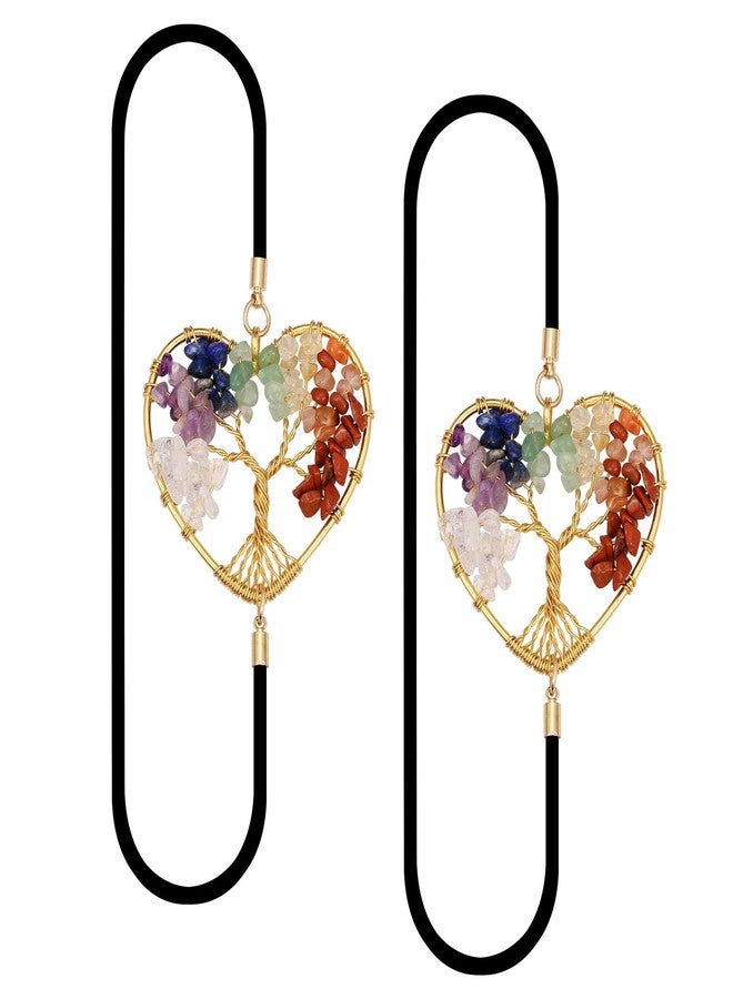 Yoption 2 Pack Tree of Life Elastic Bookmark, Golden Heart Shape Vintage Bookmarks with 7 Chakra Crystals Healing Stone Beaded Pendant for Student Teacher Graduation Mothers Day Christmas Gift - Image 1