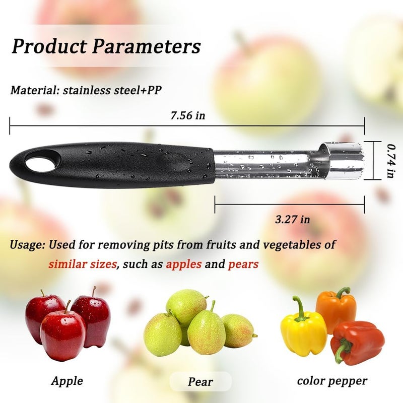 Vicsamer 2PCS Apple Cupcake Corer, Fruit Vegetable Core Remover, Profession Healthy Stainless Steel Apple Remover Household Kitchen Tool for Fuji, Pears, Bell Peppers - Black - Image 2