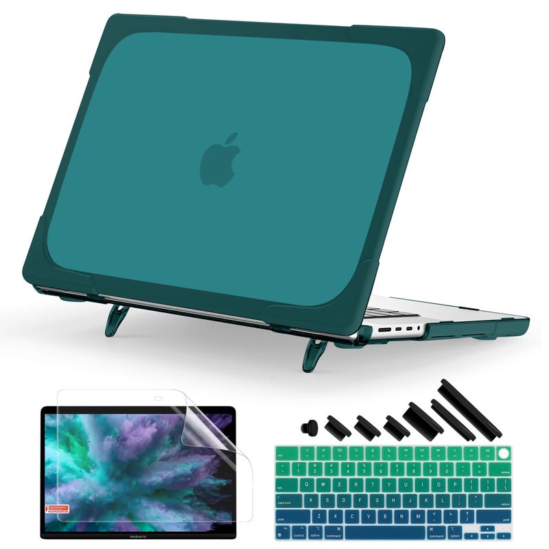 Batianda Heavy Duty Case for New MacBook Pro 14 Inch 2026 2025 M5 M4 M3 M2 Pro/Max Chip- Ergonomic Foldable Kickstand (Holds 22lbs/Zero Wobble) Matte Translucent Rugged Armor Cover, Deep Teal - Image 1
