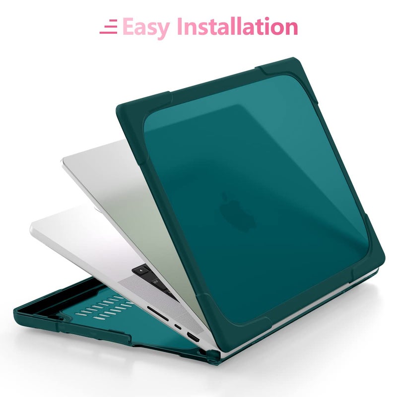 Batianda Heavy Duty Case for New MacBook Pro 14 Inch 2026 2025 M5 M4 M3 M2 Pro/Max Chip- Ergonomic Foldable Kickstand (Holds 22lbs/Zero Wobble) Matte Translucent Rugged Armor Cover, Deep Teal - Image 4