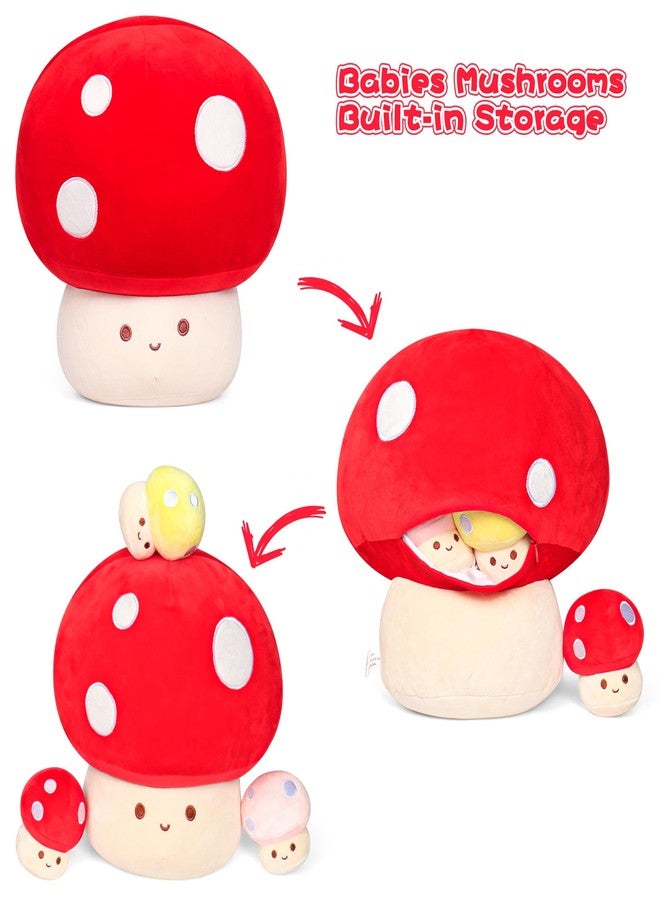 JellyMallow 14in Mushroom Plush with 3 Babies, Adorable Mushroom Stuffed Animal Plushie, Soft Fuzzy Stuffy Pillow Gifts for Kids Adults, Kawaii Plush Decor - Image 2