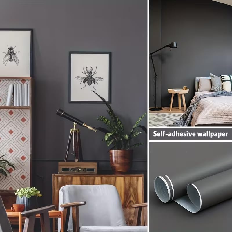 HAPPYMATES Matte Dark Grey Self Adhesive Wood Wallpaper Peel and Stick Kitchen Cabinet Contact Paper Waterproof Waterproof Vinyl Wrap for Cabinets Desk (Grey Wood, 40 x 254 cm) - Image 2