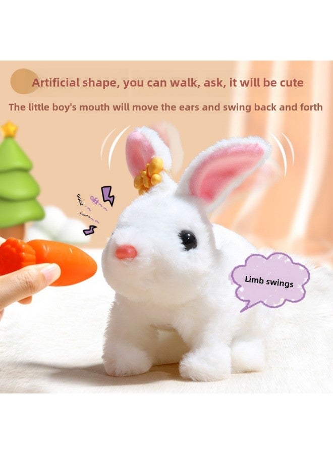 Children's Little Rabbit Plush Toy Girl Electric Simulation Animal Maggie Cute Pet Plush Girl's Family Gift-Specifications:Battery Edition Screwdriver-Color:Meggie Moe Pet Feeding Kit (White) - Image 4