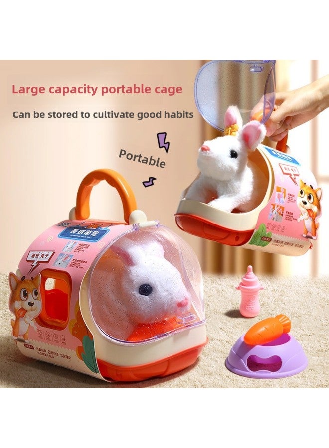 Children's Little Rabbit Plush Toy Girl Electric Simulation Animal Maggie Cute Pet Plush Girl's Family Gift-Specifications:Battery Edition Screwdriver-Color:Meggie Moe Pet Feeding Kit (White) - Image 2