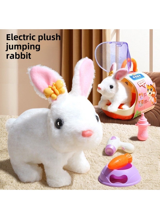 Children's Little Rabbit Plush Toy Girl Electric Simulation Animal Maggie Cute Pet Plush Girl's Family Gift-Specifications:Battery Edition Screwdriver-Color:Meggie Moe Pet Feeding Kit (White) - Image 3