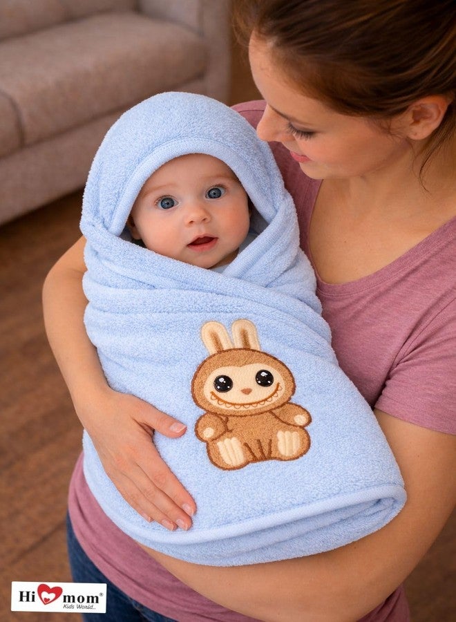 Hi mom Kids World Hi Mom Kids Soft Bath Towel, Cute Bunny, for Little Ones,Quick Dry Super Absorbent Super Soft Bath Towel for Boys and Girls, Swaddle Wrap, Swaddle for New Born Baby (Blue) - Image 5