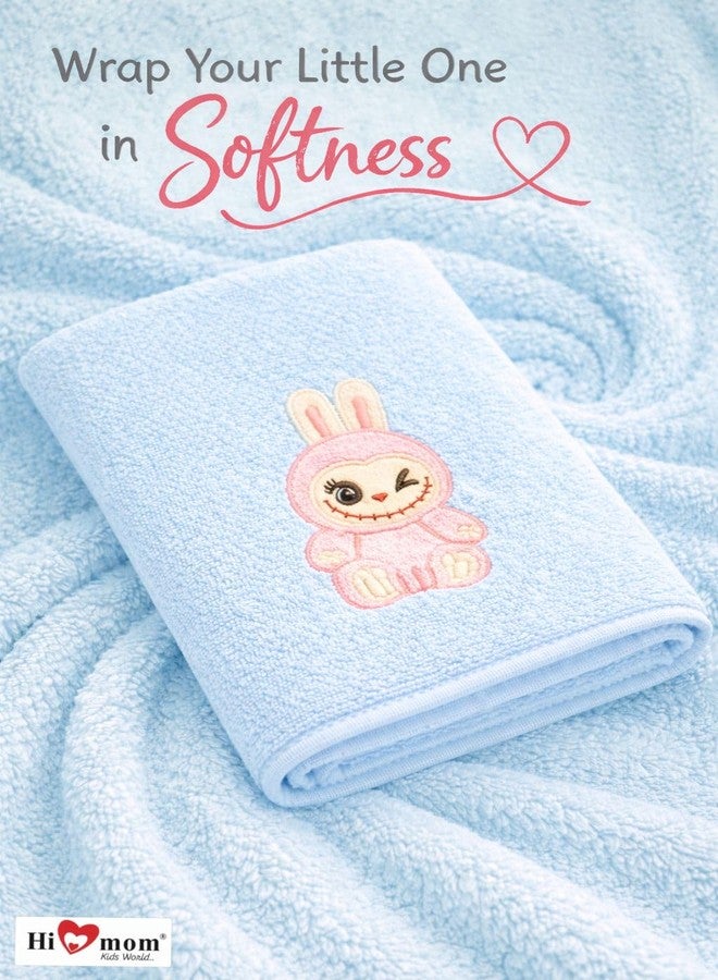 Hi mom Kids World Hi Mom Kids Soft Bath Towel, Cute Bunny, for Little Ones,Quick Dry Super Absorbent Super Soft Bath Towel for Boys and Girls, Swaddle Wrap, Swaddle for New Born Baby (Blue) - Image 1