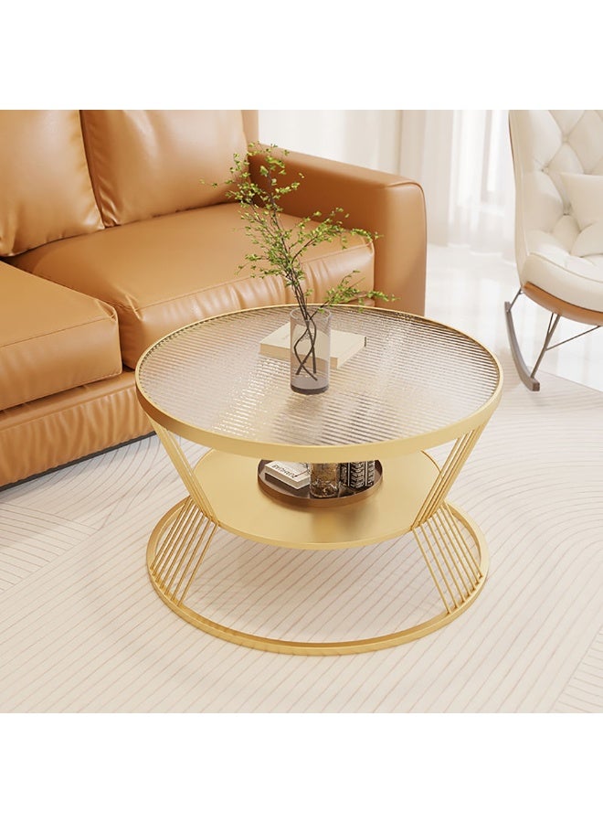 Generic Glass Coffee Table, Metal Frame Round Low Table with Glass Top and Open Shelf Storage for Living Room, Modern Center Table 2 Tier Sofa Side Table for Home Office, 60cm Dia, JJT-C (Gold)  - Image 1