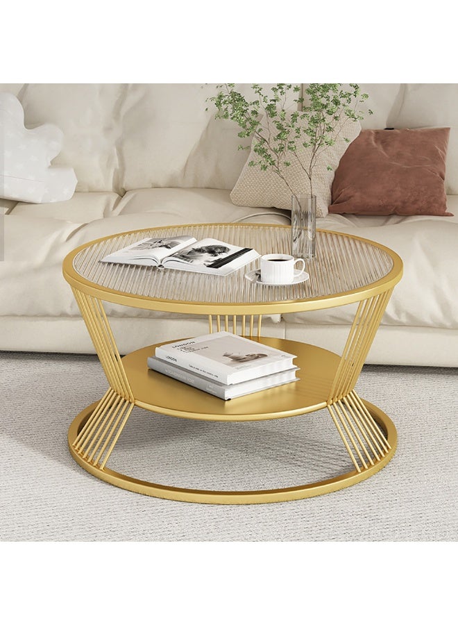 Generic Glass Coffee Table, Metal Frame Round Low Table with Glass Top and Open Shelf Storage for Living Room, Modern Center Table 2 Tier Sofa Side Table for Home Office, 60cm Dia, JJT-C (Gold)  - Image 3